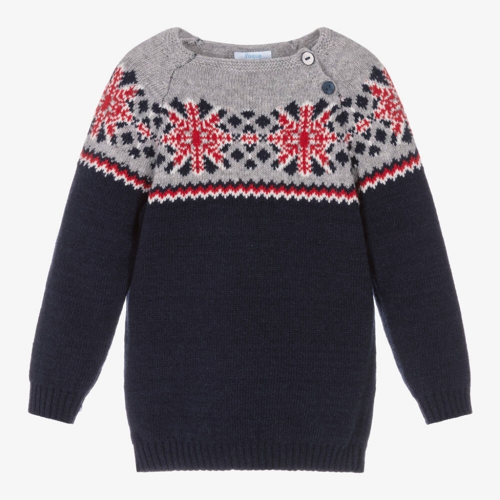 Foque Navy Blue Fair Isle Knitted Sweater, 8Y